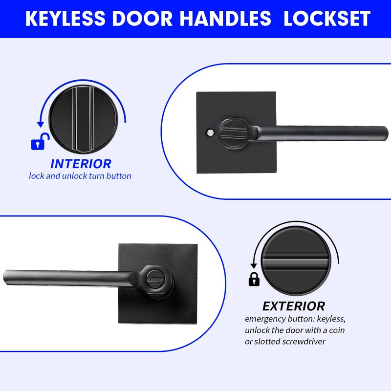 RAZCC Privacy Door Levers, 2 Pack Black Door Handles Heavy