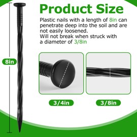 50Pcs 8-Inch Plastic Landscape Edging Spikes, Spiral Anchoring Nails for Weed Barrier, Paver Edging, Landscape Edging, Artificial Turf, Grass Pathways, and More