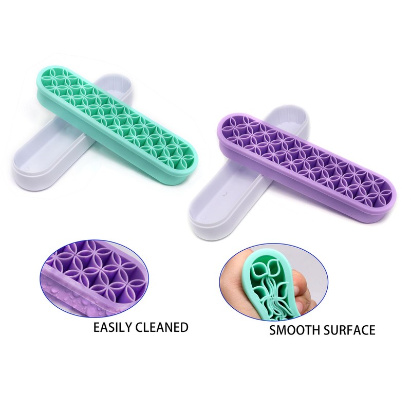 GDFYMI 2Pcs Silicone Makeup Brush Holders Green Purple Stand Makeup