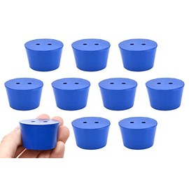 10PK Neoprene Stoppers, 2 Holes - ASTM - Size #8-33mm Bottom, 41mm Top, 25mm Length - Suitable for use with Petroleum, Oils & Most Inorganic Acids and Bases - Eisco Labs