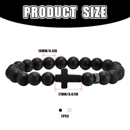 ZORVUJI 2 Piece Cross Bracelet Set, Matte Jesus Cross Bead Bracelet, Rosary Bracelet for Men and Women, Christian Jewellery Gift in Black and White