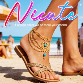 Nicute BohoTurquoise Anklet Gold Ankles Layered Foot Jewelry for Women