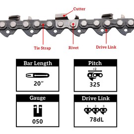 Kohnkd 3 Pack 20 Inch Chainsaw Chain 325 050 78dl Drive Links for Husqvarna H23 H78, for Remington RM4620, for Oregon 557503 577330, for Echo CS-490/440, for Craftsman S205/CMXGSAMY462S, PP4620AVX