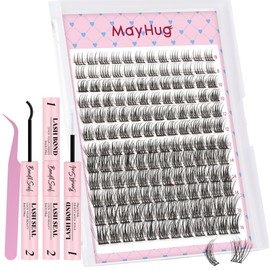 Mayhug Wispy Lash Clusters Kit Natural Lash Extensions DIY Cluster Eyelash Extensions D Curl 8-16mm Individual Lashes Kit with Lash Bond and Seal Soft Thin Band (BareBloom)