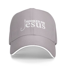 Funny Hooked On Jesus Christian God Faith Cross Trucker Hat Fun Summer Baseball Cap Black Snapback Dad Hat, Gray, One Size