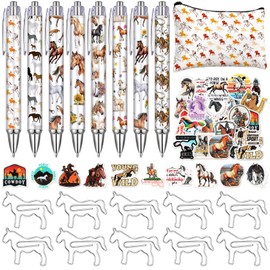 Fullhawl 69 Pcs Horse Stationery Set Horse Gifts for Women Horse 0.5mm Ballpoint Pens Horse Pencil Bag Horse Stickers Paper Clips Horse Lovers Stationery Set for Office School Supplies
