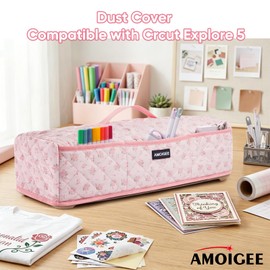 AMOIGEE Dust Cover for Latest Cutting Machine Cricuttt Explore 5, Quilted Protective Cover with Storage Pockets for Cutting Machine, Floral Fabric Anti-Dust Cover for Craft Machine Organizer