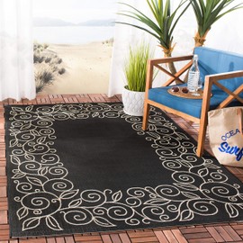 SAFAVIEH Courtyard Collection 7'10" Square Black/Beige CY5139D Indoor/ Outdoor Waterproof Easy Cleaning Patio Backyard Mudroom Area Rug
