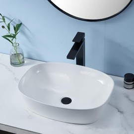 Oval Vessel Sink White,VALISY 20"x15" Inch Bathroom Vessel Sink Above Counter Porcelain Ceramic Bathroom Sink Bowl,Egg Shape Modern Countertop Washing Art Basin for Vanity Lavatory Bath Cabinet