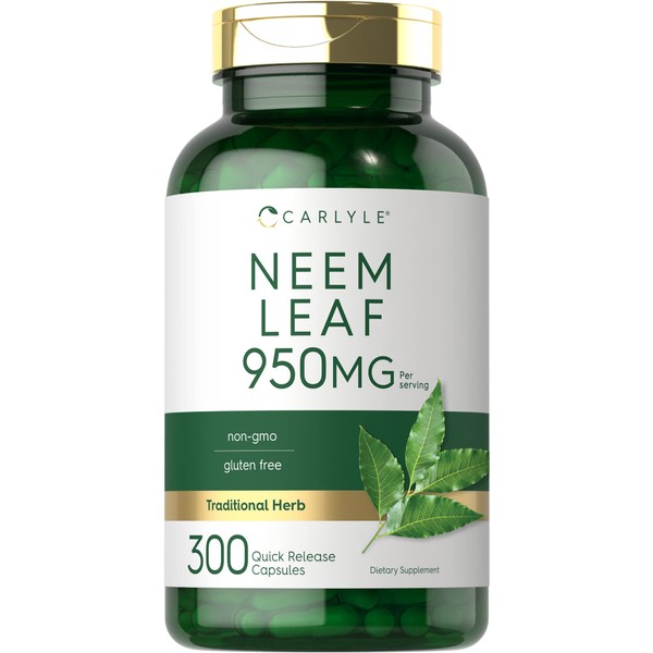 Carlyle Neem Leaf | 950mg | 300 Powder Capsules | Non-GMO and Gluten Free Formula | Value Size | Traditional Herbal Supplement | Azadirachta Indica