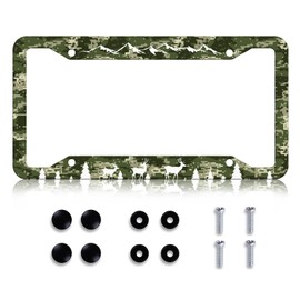 Camo Hunting Deer License Plate Frame - Mountain Beer Forest License Plate Holder, Rust-Proof Auto Stainless Steel Parts License Plate Cover Decoration for Standard Us 12x6 Inch