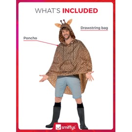 Smiffys Giraffe Party Poncho, Brown with Drawstring Bag, Party Poncho Fancy Dress, Animal Dress Up Costumes
