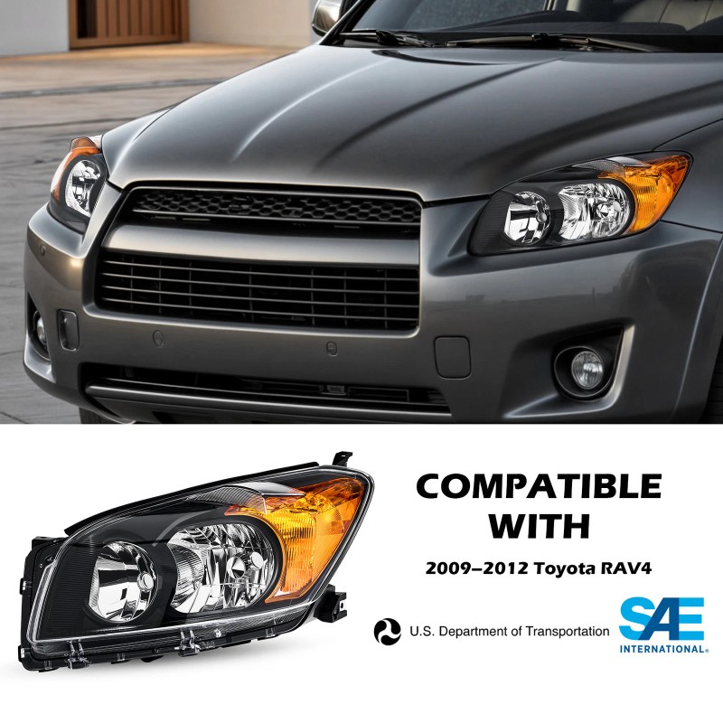 Preenex Headlights For 2009-2012 Toyota RAV4 Black Housing Headlamps Pair