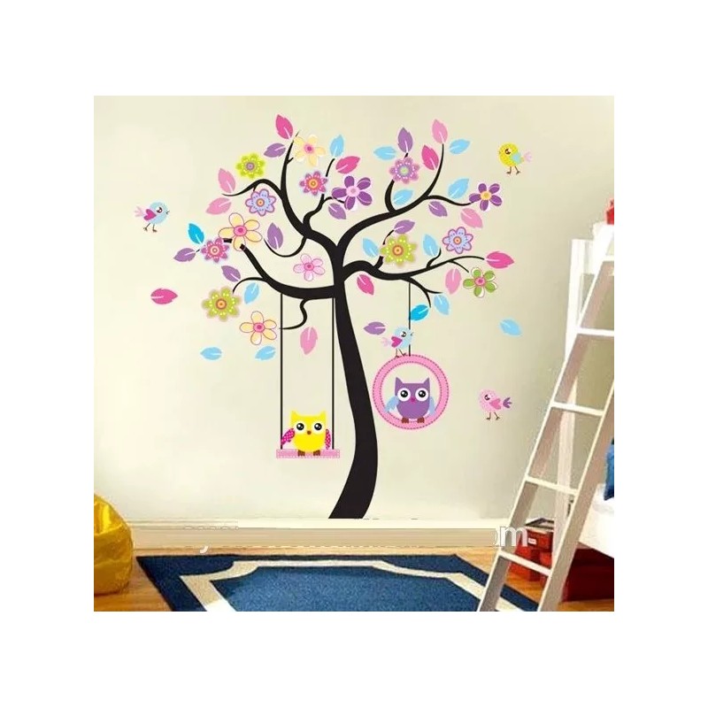 DaraBaby Vinil Decorativo Infantil Árbol Búhos Columpio Sala Cuarto
