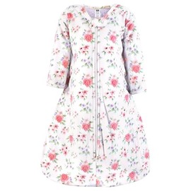 Hudson Baby Infant Girl Long Sleeve Plush Faux Fur Sleeping Bag, Wearable Blanket, Vintage Floral, 6-12 Months