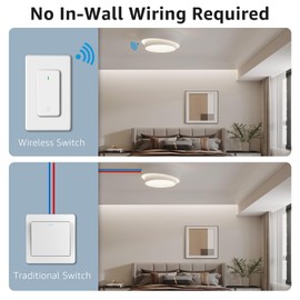 Nineleaf Wireless Light Switch and Receiver Kit, Buckle Design & Removable, Wireless Remote Light Switch, Fans, Battery Included, No Wiring Needed, Programmeable 1300FT Range