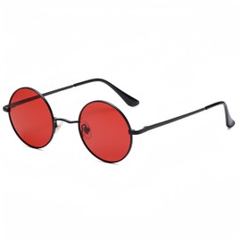 WDZAYXC Retro Classic Round Polarized Sunglasses with Metal Frame for Men and Women, black/red