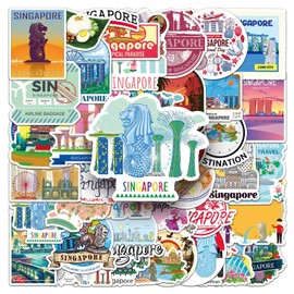 50 Singapore Travel Stickers Vinyl Waterproof Aesthetical Scrapbooking Sticker Pack for Laptop, Girls, Girls, Adults (Singapore Scene)