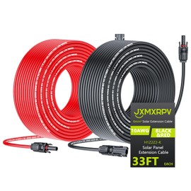 JXMXRPV Solar Cable Extension 33Ft 10AWG, Solar Wire with Tool-Free Solar Connectors, Waterproof Solar Panel Extension Cable 6mm², PV Cable 10Gauge for Home Boat RV Solar Panels(33ft)