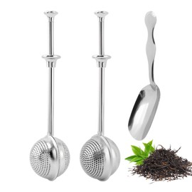 2pcs Powdered Sugar Shaker Duster Flour Dispenser Shaker with 18/8 Stainless Steel Spring-operated Handle Tea Strainer with 1 Scoop Teas Fine Mesh Tea Ball (COLOR:with 1 tea scoop)