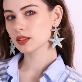 RUOFFETA Raffia Starfish Earrings, Raffia Straw Wrapped Starfish Drop Dangle Earrings Summer Tropical Beach Jewelry(Pea Green A)