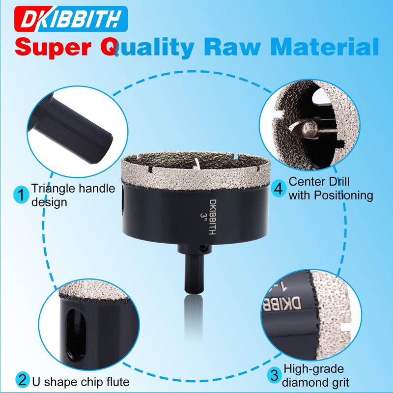 3" Diamond Hole-Saw Bits with Pilot Drill Bit 3 in