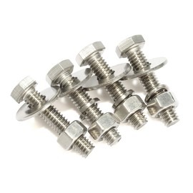 3/8-16 x 2 Hex Head Bolts with Hex Nuts and Thick Flat & Lock Washers, Fully Threaded, Stainless Steel 18-8, Plain Finish, 6 Sets