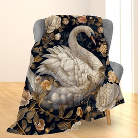 Ti Caldi Elegant Swan and Flowers Blanket | Soft Warm Fuzzy Lightweight Flannel Floral Throw Blanket for Couch, Bed, Decor, Travel & Outdoor Use, Cozy Blankets for Adults Women Men 60×50 in