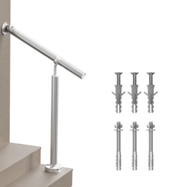Hand Rails for Steps, 1-2 Step Stainless Steel 304 Single Post Stair Handrail Wall Mount, Indoor Outdoor Stair Railing Kit, Porch Safety Grab Rail Bar for Seniors