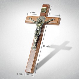 ACHIBANG Crucifix Wall Cross with Stand, 10.6 Inch Cathoic Wooden Cross with Jesus Christ for wall and Table