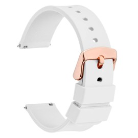 WOCCI 20mm Silicone Watch Band with Rose Gold Buckle, Soft Rubber Replacement Straps with Quick Release (White)