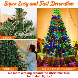 Christmas Tree Lights Indoor & Outdoor with Ring 2.8 m x 10 Lines, 280 LEDs Xmas Tree Lights Indoor for Christmas Tree Decoration IP44 Waterproof, Waterfall Christmas Lights with 8 Modes, Multicolour