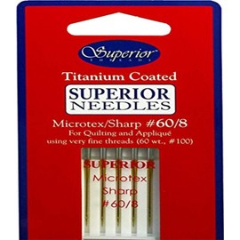 Superior Threads - Microtex Sharp Titanium Coated Needles, Size 60/8 - for Quilting, Applique, and Sewing, 5 Count
