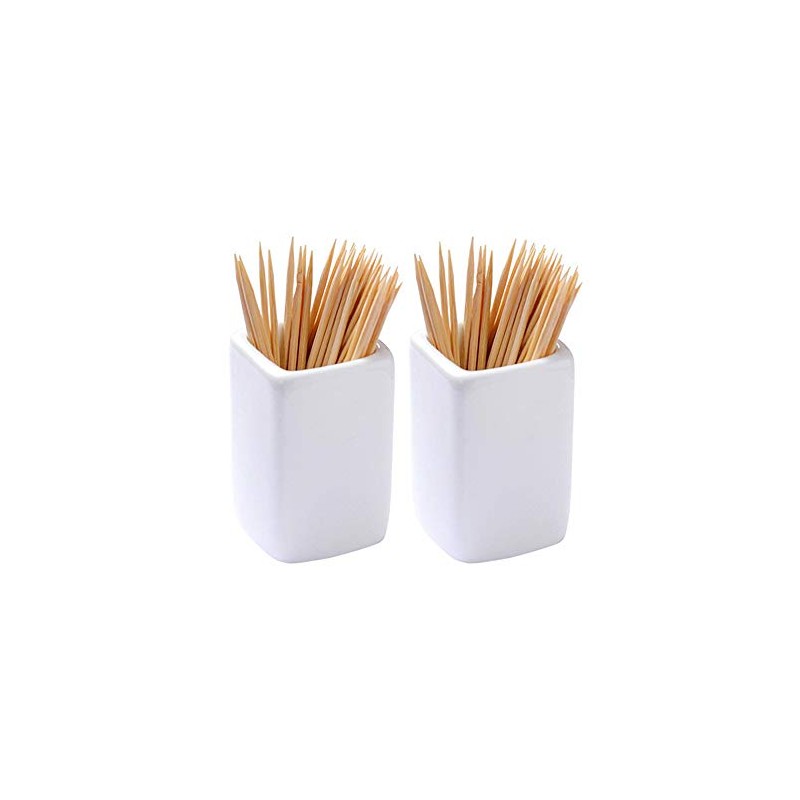 Sizikato 2pcs Simple Pure White Square Ceramic Toothpick Holder.