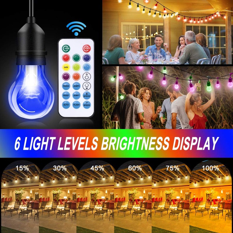 Outdoor String Lights, 96FT Multicolor LED Dimmable RGB with Remote