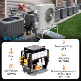 Ultra Durable 2 Pole Contactor 40 Amp 120VAC Coil by BlueStars - Compatible for Relays, Air Conditioner, Heat Pump, Refrigeration Systems