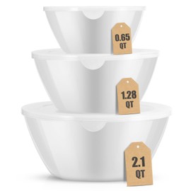 CherHome Mixing Bowls with Lids Set of 3，Lightweight Mixing Bowl with lid，Nesting Plastic Salad Bowls with Lids for Kitchen Prepping，Baking，Serving，Microwave Safe，Dishwasher Safe (White)
