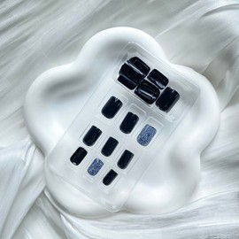 24 Pcs Summer Press on Nails Medium Square Black Fake Nails Glossy Acrylic Nails Glitter Designs False Nails Full Cover Glue on Nails for Women and Girls Artificial Nails