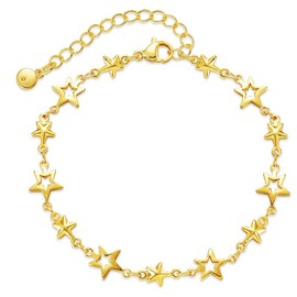 BSTGFTF Star Bracelet for Women 18k Gold Plated with Solid hollow little stars