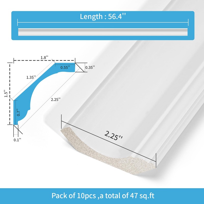 Art3d 10-Pack 47Ft White Ceiling Crown Molding Trim, High Impact