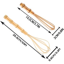 Handmade Wood Whisks for Cooking - 5.7In Natural Bamboo Whisk, Mini Wooden Whisks for Whisking, Beating, Blending, Frothing & Stirring (5.7Inches + 10Inches)