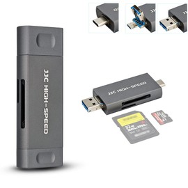 JJC Metal SD Card Reader, USB 3.1 Micro USB 2.0 Type-C 3.1 Easy Card Reader USB OTG Adapter for UHS-II UHS-I SD SDHC SDXC Micro SD Micro SDHC Micro SDXC Memory Cards (Gray)