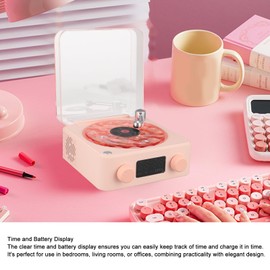 Record Player Style Speaker, Night Light and Time Display 3 in 1 Mini Speaker with Loud Volume and Rich Bass, for Bedrooms (#2)