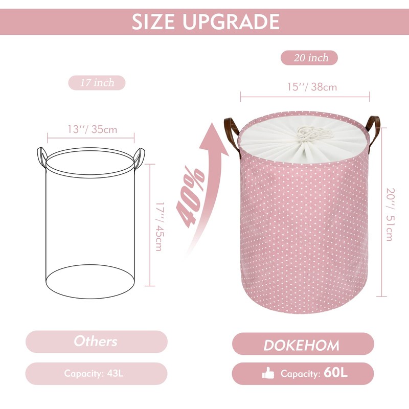 DOKEHOM 20 Inch Thickened Foldable Round Storage Laundry Baskets, Cotton