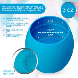 Silicone Baby Cup - Toddler Training Cup - Open Cup for Baby Led Weaning 2 Pack of No Spill Sippy Baby Cups - Soft & Gentle on Gums BPA Free Silicone Baby Cups (Dark Blue)