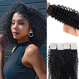 Munx Kinky Curly Tape in Hair Extensions Black Human 22 Inch #1 Natural Invisible Double Sided 50g 20pcs/Set, 1.7637 Ounce