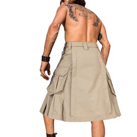 AKARMY Men's Kilt for Men, Camo Scottish Outdoor Utility Pleated Tactical Kilt,Irish Highland Hybrid Kilts Kahki 42
