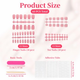 60 Pcs White French Tip Press on Nail, 15 Sizes Square Fake Nails