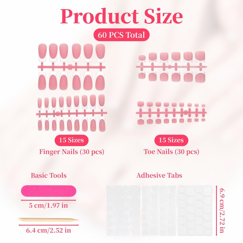 60 Pcs White French Tip Press on Nail, 15 Sizes