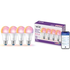 WiZ Paquete de 4 Focos Inteligentes LED A19 con Luz Multicolor 8.8W Compatible con Alexa y WiFi
